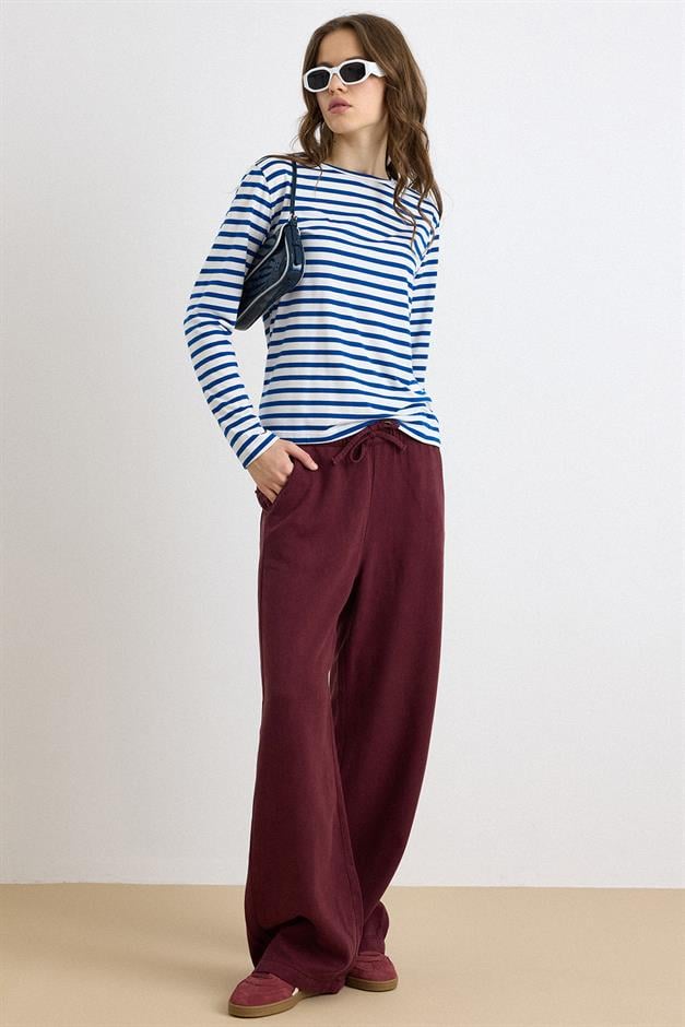 Beli Lastikli Rahat Kesim Soft Denim Pantolon BORDO 7587