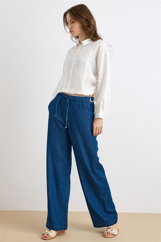 Beli Lastikli Rahat Kesim Soft Denim Pantolon KOYU MAVİ 7587