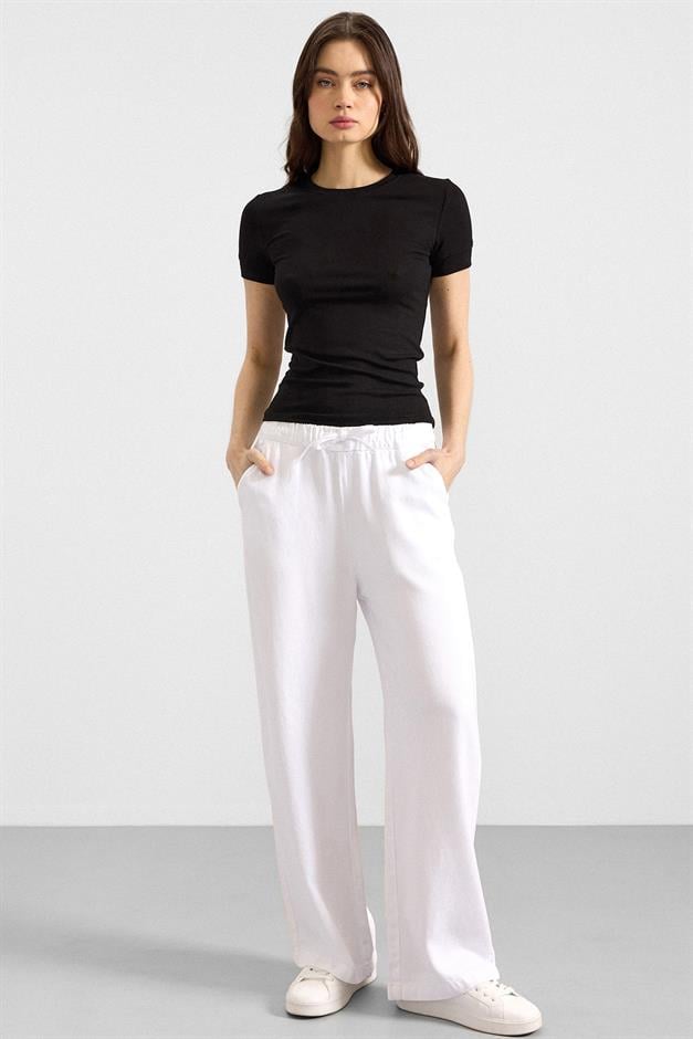 Beli Lastikli Rahat Kesim Soft Denim Pantolon BEYAZ 7587