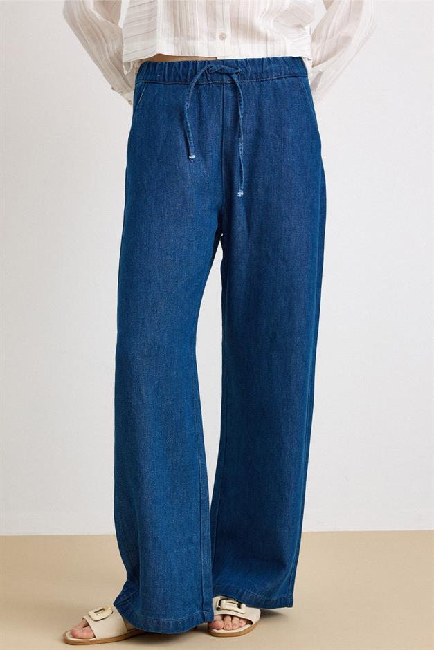 Beli Lastikli Rahat Kesim Soft Denim Pantolon KOYU MAVİ 7587