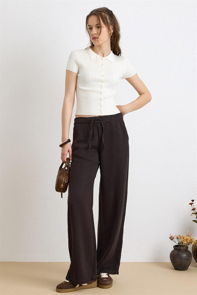 Beli Lastikli Rahat Kesim Soft Denim Pantolon KAHVE 7587