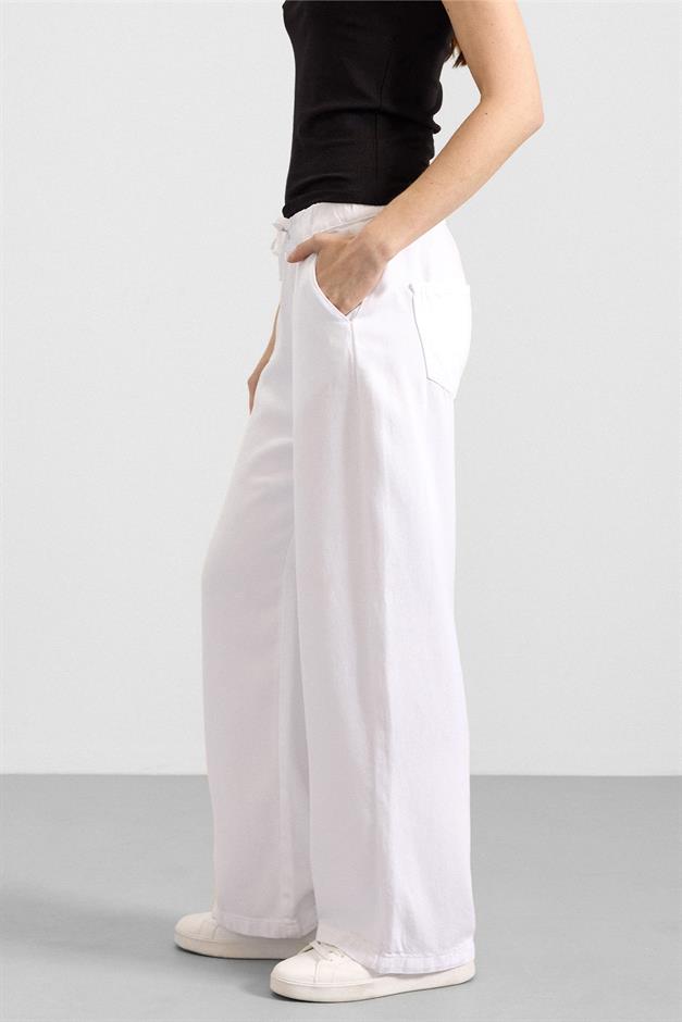 Beli Lastikli Rahat Kesim Soft Denim Pantolon BEYAZ 7587