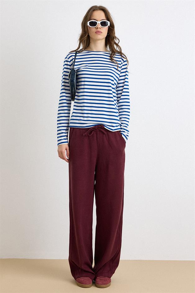 Beli Lastikli Rahat Kesim Soft Denim Pantolon BORDO 7587