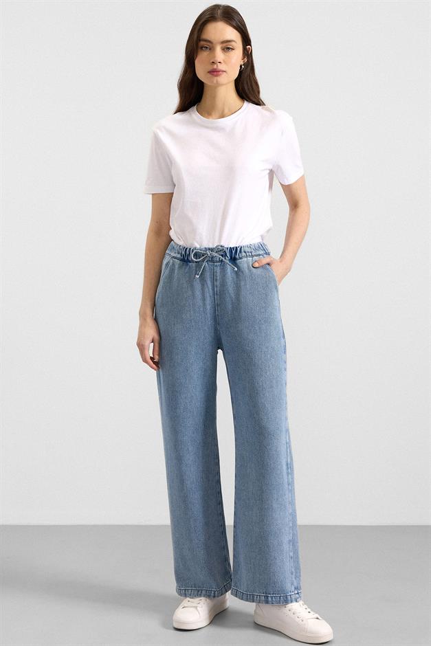 Beli Lastikli Rahat Kesim Soft Denim Pantolon AÇIK MAVİ 7587