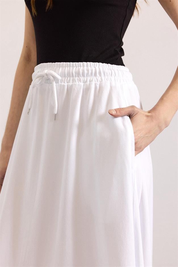 Beli Lastikli Soft Denim Etek BEYAZ 7068