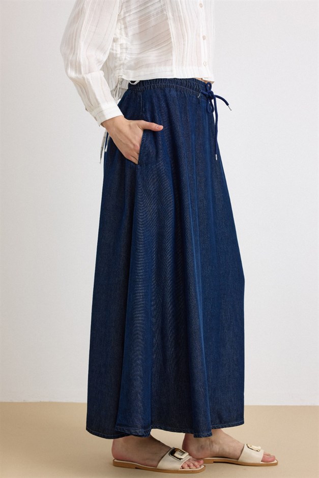 Beli Lastikli Soft Denim Etek LACİVERT 7068