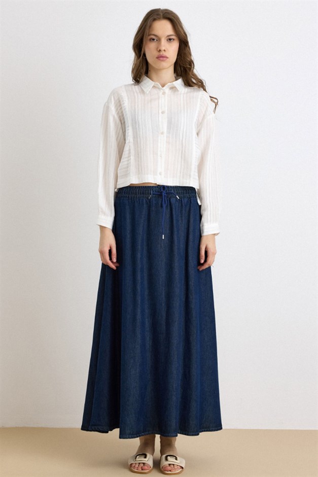 Beli Lastikli Soft Denim Etek LACİVERT 7068