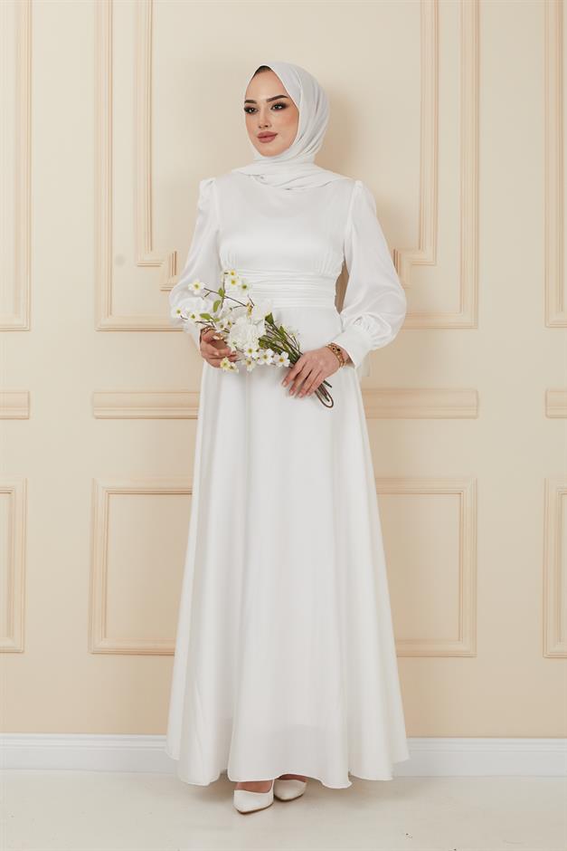 فستان سهرة بحزام مع تفاصيل خصر مطوية وحدة التحكم الإلكترونية 1595