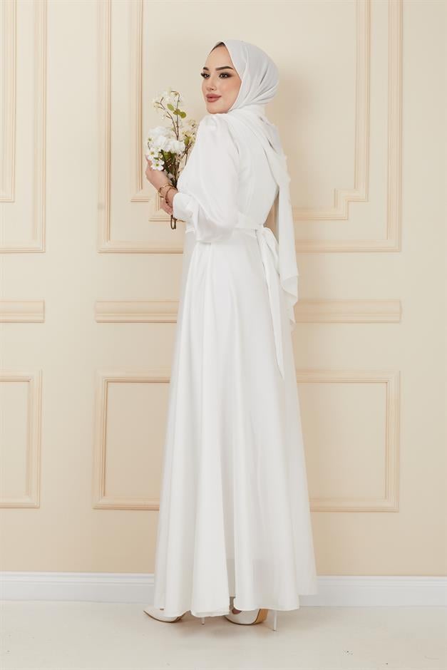 فستان سهرة بحزام مع تفاصيل خصر مطوية وحدة التحكم الإلكترونية 1595