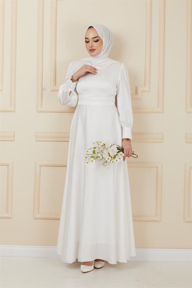 فستان سهرة بحزام مع تفاصيل خصر مطوية وحدة التحكم الإلكترونية 1595