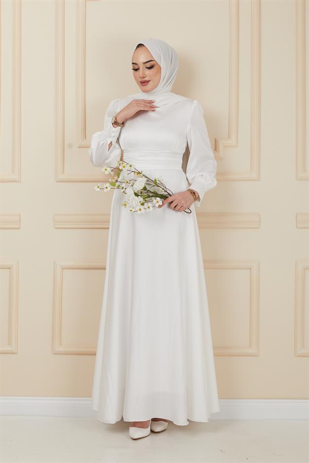 فستان سهرة بحزام مع تفاصيل خصر مطوية وحدة التحكم الإلكترونية 1595