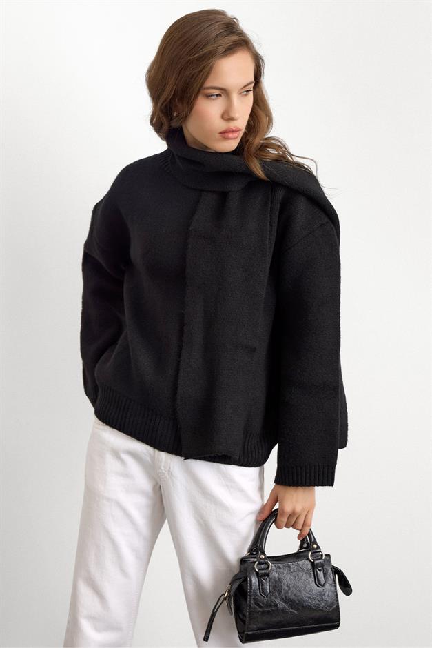 Bisiklet Yaka Atkı Salaş Kalın Kazak SİYAH 8280