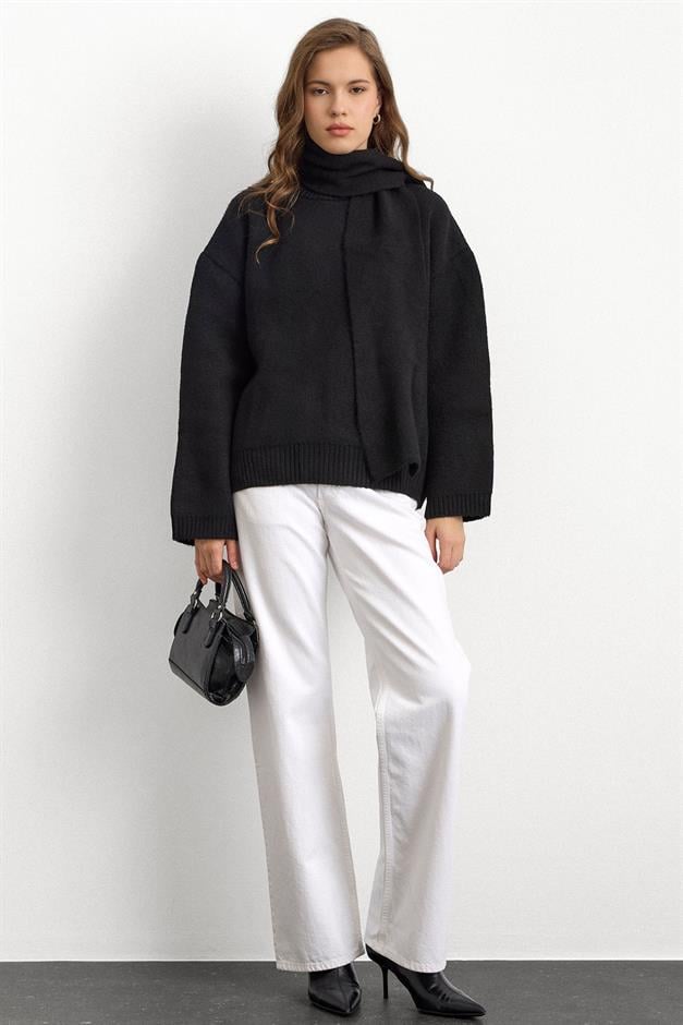 Bisiklet Yaka Atkı Salaş Kalın Kazak SİYAH 8280