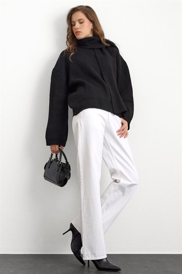 Bisiklet Yaka Atkı Salaş Kalın Kazak SİYAH 8280