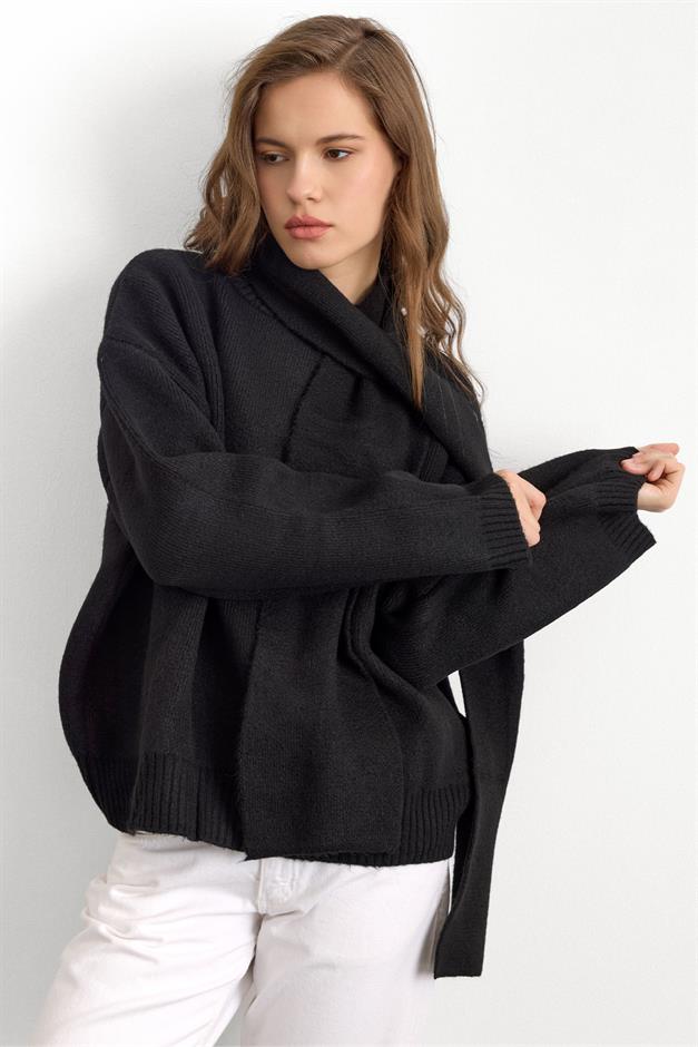 Bisiklet Yaka Atkı Salaş Kalın Kazak SİYAH 8280