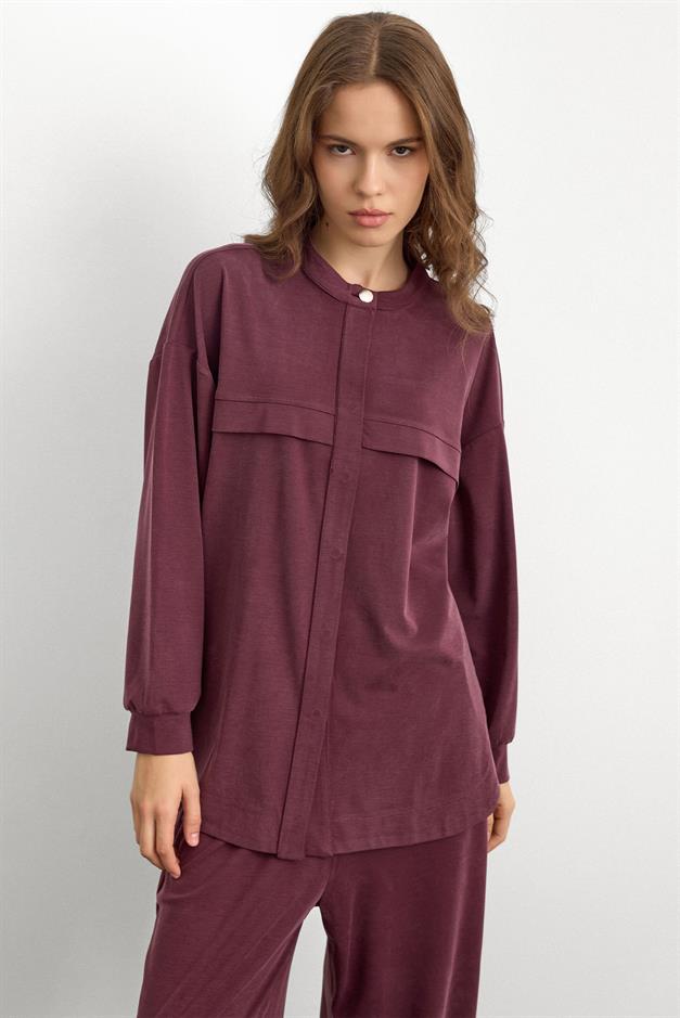 Bisiklet Yaka Önü Patlı Premium Sweat İkili Takım BORDO 9384-TK