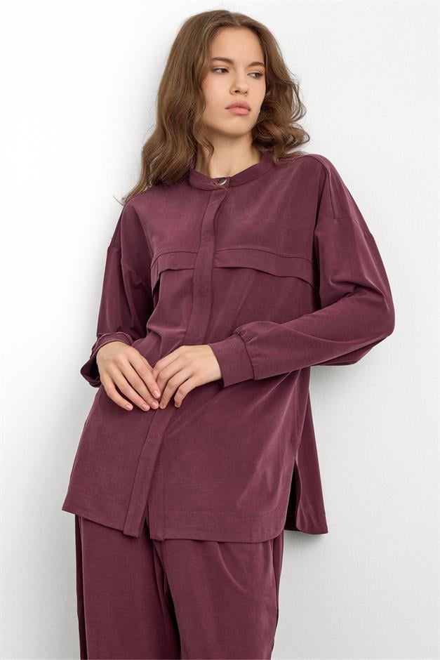 Bisiklet Yaka Önü Patlı Premium Sweat İkili Takım BORDO 9384-TK