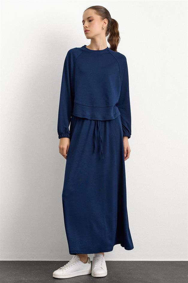 Bisiklet Yaka Örme Sweat Etekli Takım LACİVERT 9386-TK