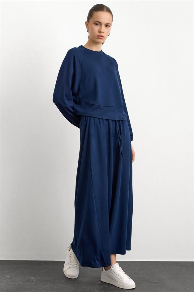 Bisiklet Yaka Örme Sweat Etekli Takım LACİVERT 9386-TK