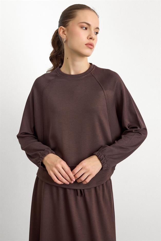 Bisiklet Yaka Örme Sweat Etekli Takım KAHVE 9386-TK