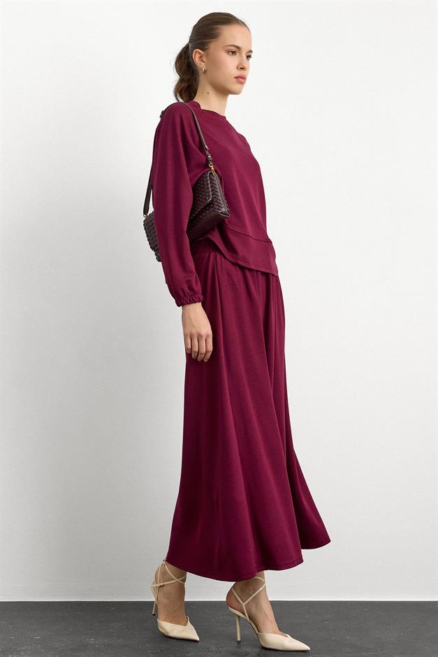 Bisiklet Yaka Örme Sweat Etekli Takım BORDO 9386-TK