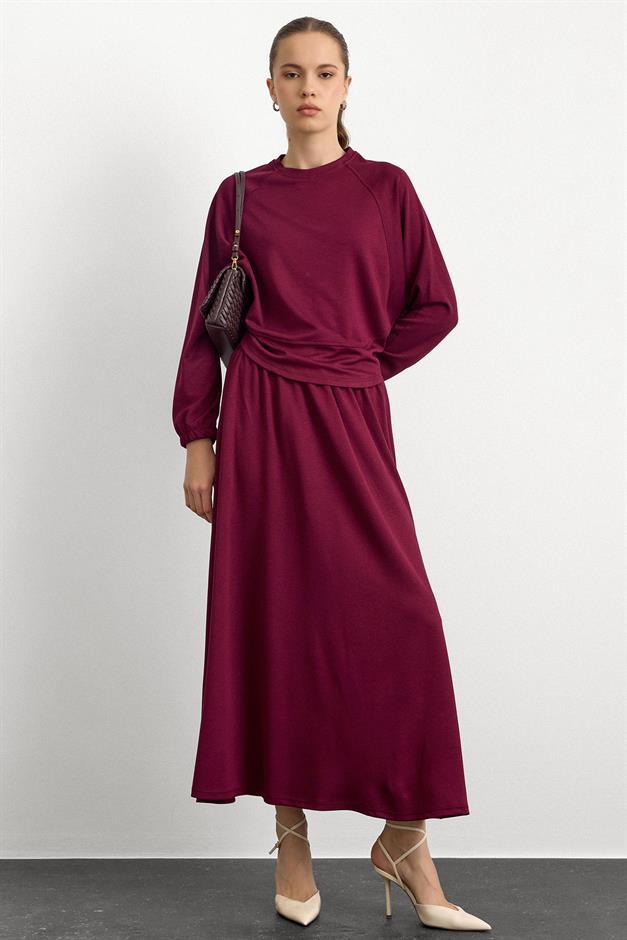 Bisiklet Yaka Örme Sweat Etekli Takım BORDO 9386-TK