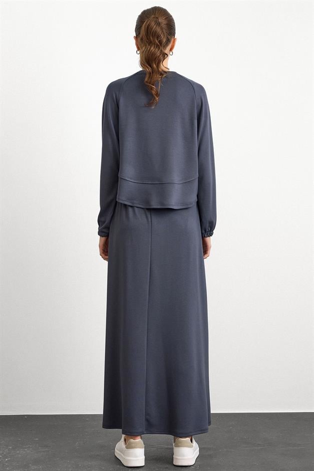 Bisiklet Yaka Örme Sweat Etekli Takım ANTRASİT 9386-TK