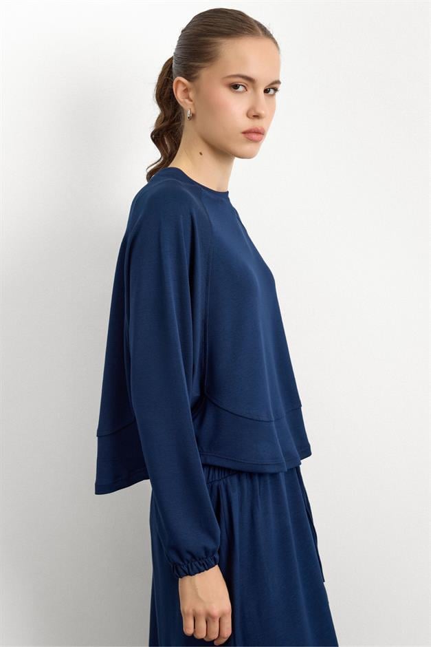 Bisiklet Yaka Örme Sweat Etekli Takım LACİVERT 9386-TK