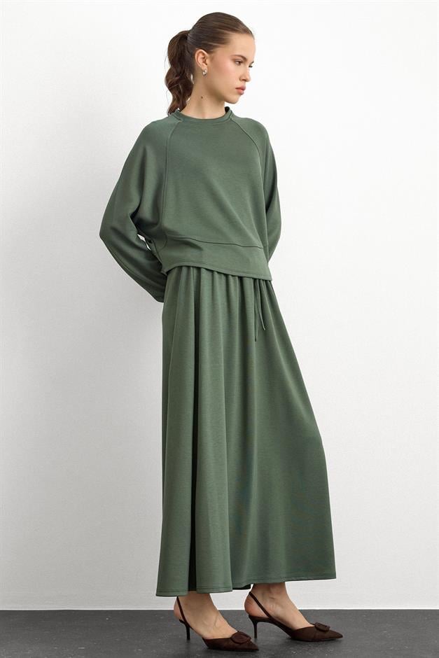 Bisiklet Yaka Örme Sweat Etekli Takım HAKİ 9386-TK