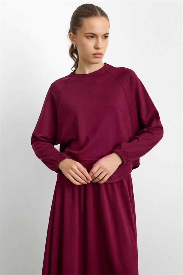 Bisiklet Yaka Örme Sweat Etekli Takım BORDO 9386-TK