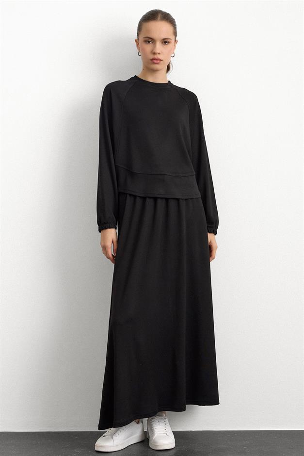 Bisiklet Yaka Örme Sweat Etekli Takım SİYAH 9386-TK