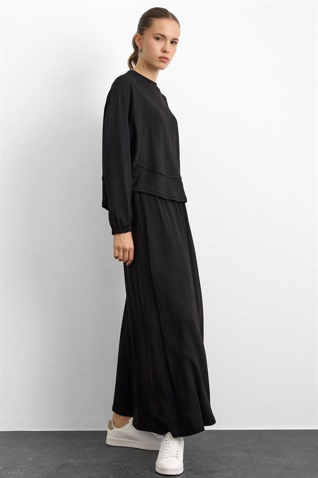 Bisiklet Yaka Örme Sweat Etekli Takım SİYAH 9386-TK