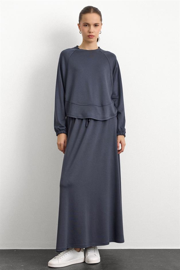 Bisiklet Yaka Örme Sweat Etekli Takım ANTRASİT 9386-TK