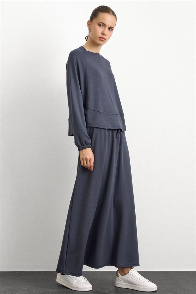 Bisiklet Yaka Örme Sweat Etekli Takım ANTRASİT 9386-TK