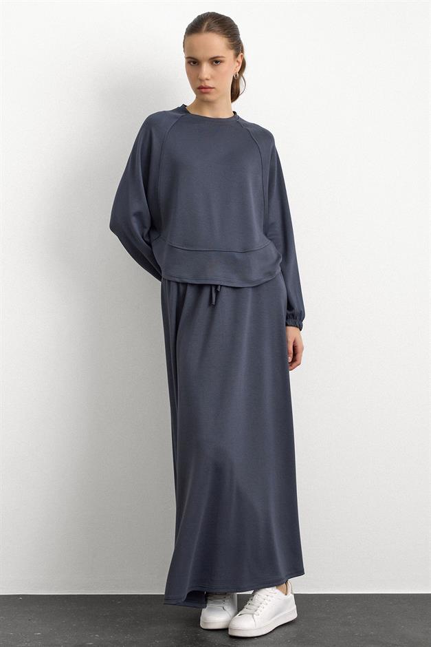 Bisiklet Yaka Örme Sweat Etekli Takım ANTRASİT 9386-TK