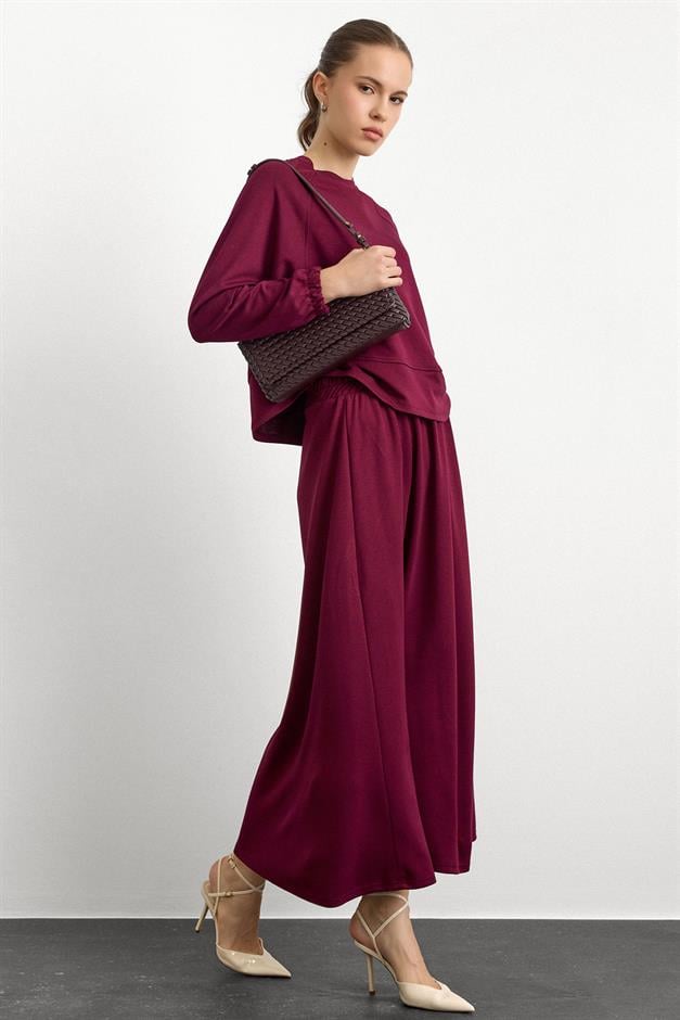 Bisiklet Yaka Örme Sweat Etekli Takım BORDO 9386-TK