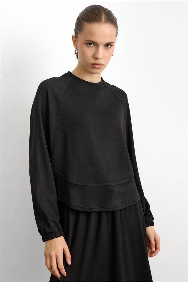 Bisiklet Yaka Örme Sweat Etekli Takım SİYAH 9386-TK