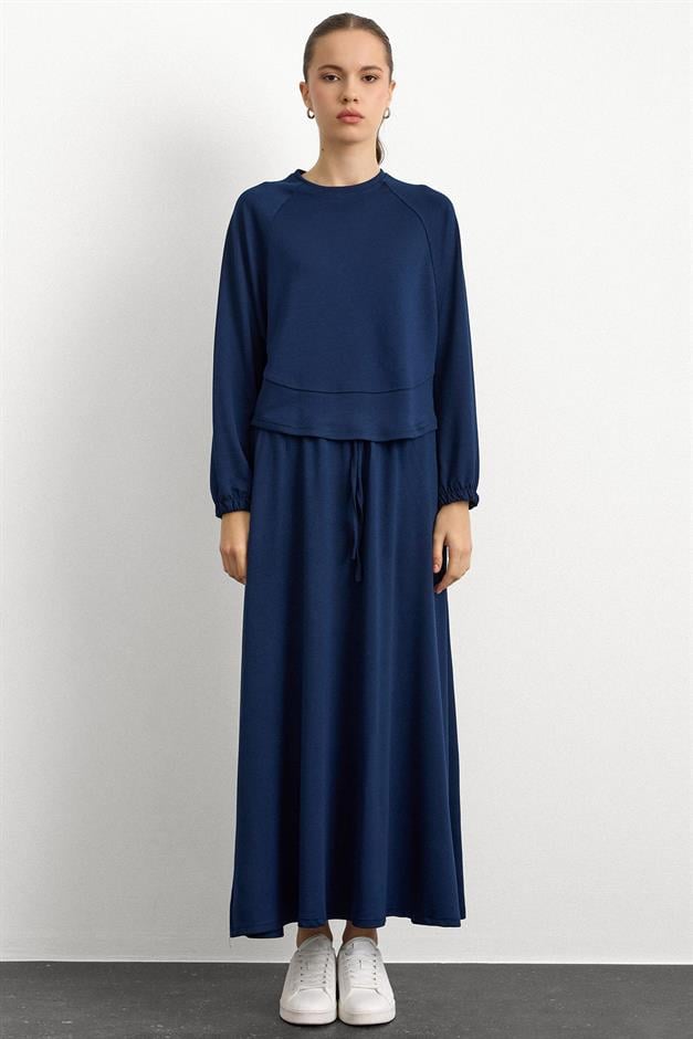 Bisiklet Yaka Örme Sweat Etekli Takım LACİVERT 9386-TK