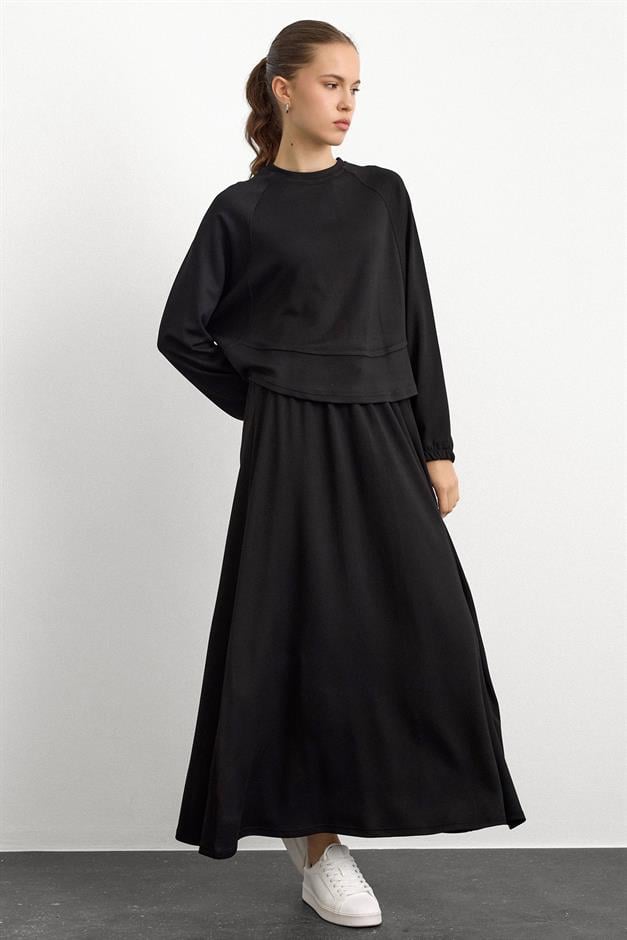 Bisiklet Yaka Örme Sweat Etekli Takım SİYAH 9386-TK