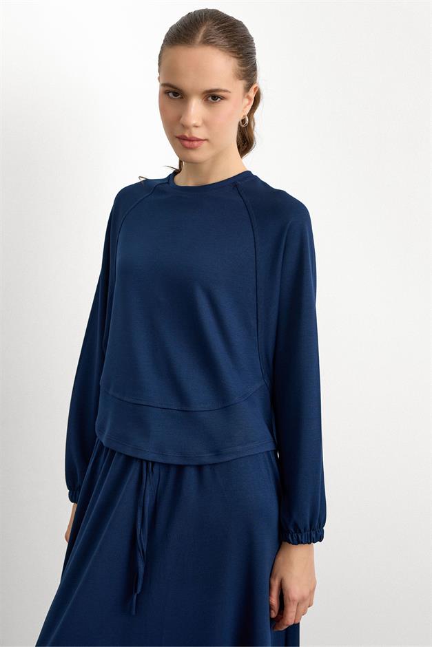 Bisiklet Yaka Örme Sweat Etekli Takım LACİVERT 9386-TK