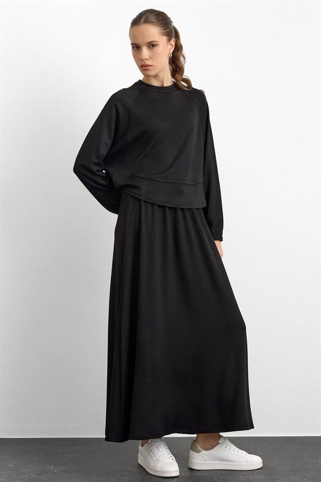 Bisiklet Yaka Örme Sweat Etekli Takım SİYAH 9386-TK