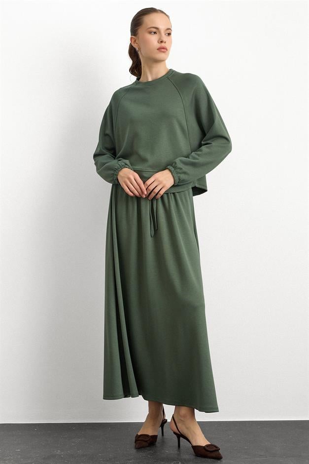 Bisiklet Yaka Örme Sweat Etekli Takım HAKİ 9386-TK