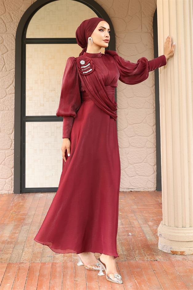 فستان سهرة حرير يورغو واسع مع تفاصيل بروش حافة 1242