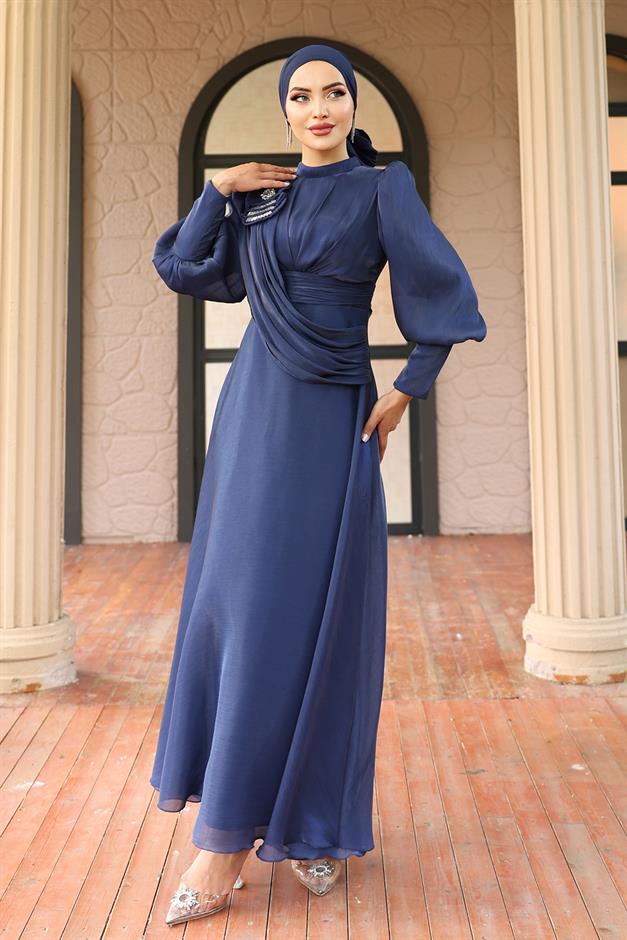 فستان سهرة حرير يورغو واسع مع تفاصيل بروش ك. نيلي 1242