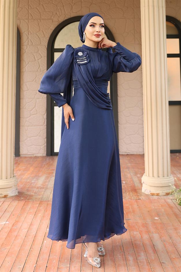 فستان سهرة حرير يورغو واسع مع تفاصيل بروش ك. نيلي 1242