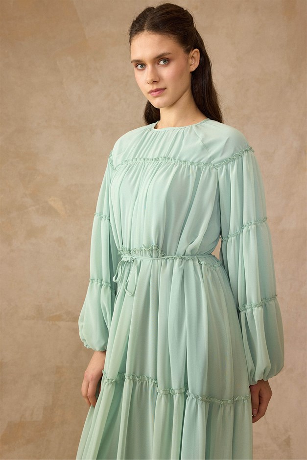 Büzgü Detaylı Şifon Elbise MİNT 9416-E