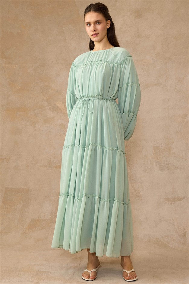 Büzgü Detaylı Şifon Elbise MİNT 9416-E