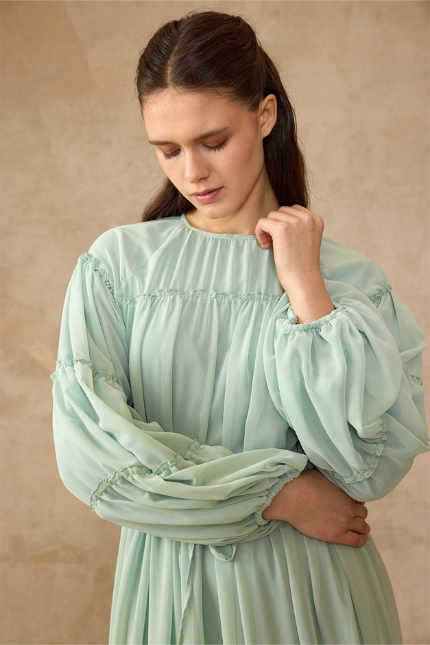 Büzgü Detaylı Şifon Elbise MİNT 9416-E