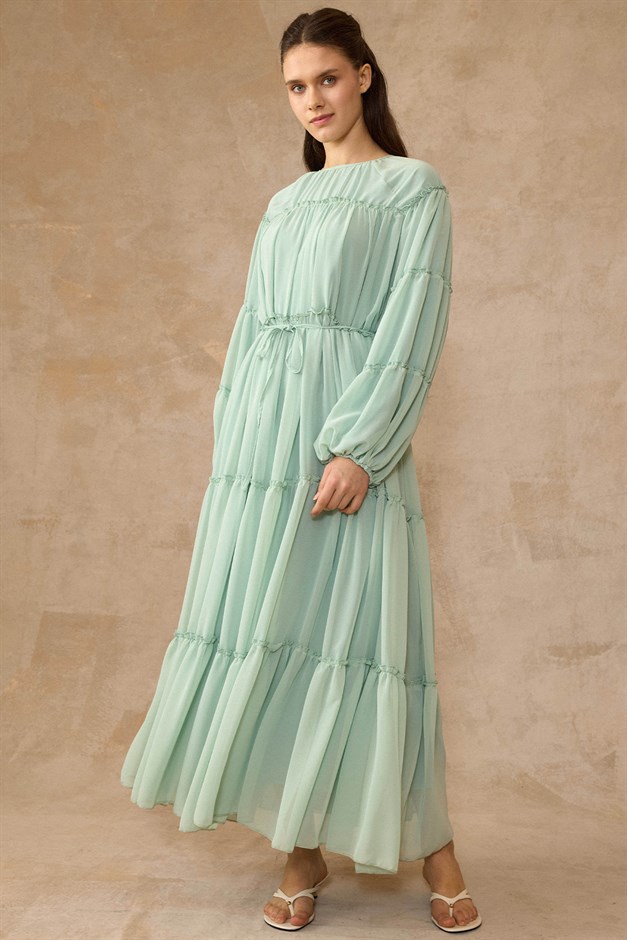 Büzgü Detaylı Şifon Elbise MİNT 9416-E