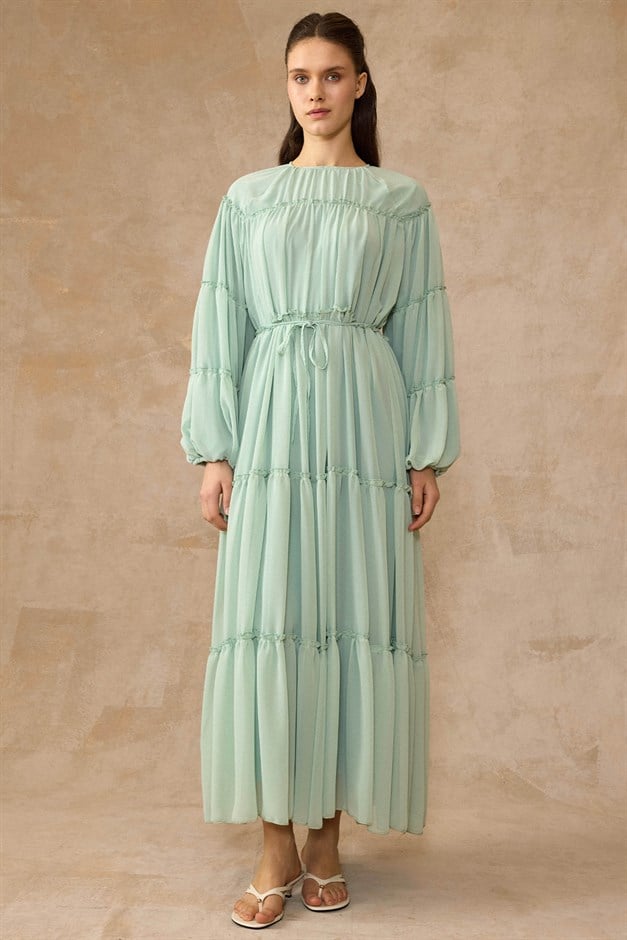 Büzgü Detaylı Şifon Elbise MİNT 9416-E